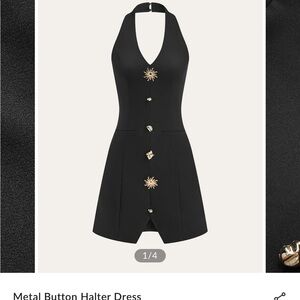NWT Commense Black Halter Dress with Gold Button Details
